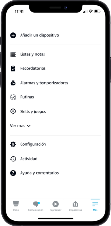 Abre la app de Alexa y en el menú Más, selecciona Skills y juegos.