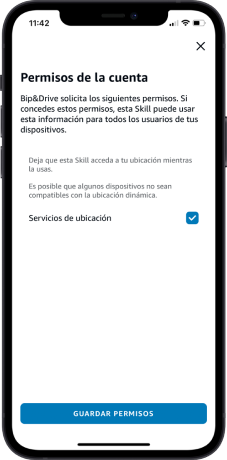 En la Skill Bip&Drive, pulse en Permita su uso y activa los servicios de ubicación.