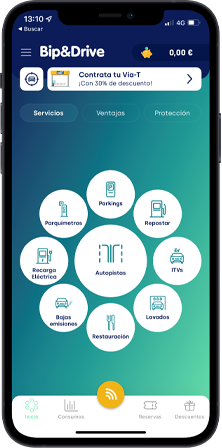 En la App de Bip&Drive, haz click en Protección, junto a Servicios y Ventajas.